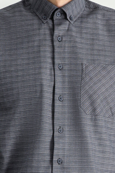 Orta Antrasit Uzun Kol Regular Fit Ekose Pamuklu Düğmeli Yaka Gömlek