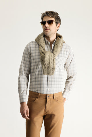  Aç?k Bej Uzun Kol Regular Fit Ekose Pamuklu Kolay Ütülenebilir Dü?meli Yaka Gömlek-Ki??l?