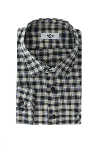  Açık Siyah Büyük Beden Uzun Kol Ekose Pamuklu Kolay Ütülenebilir Oduncu Gömlek