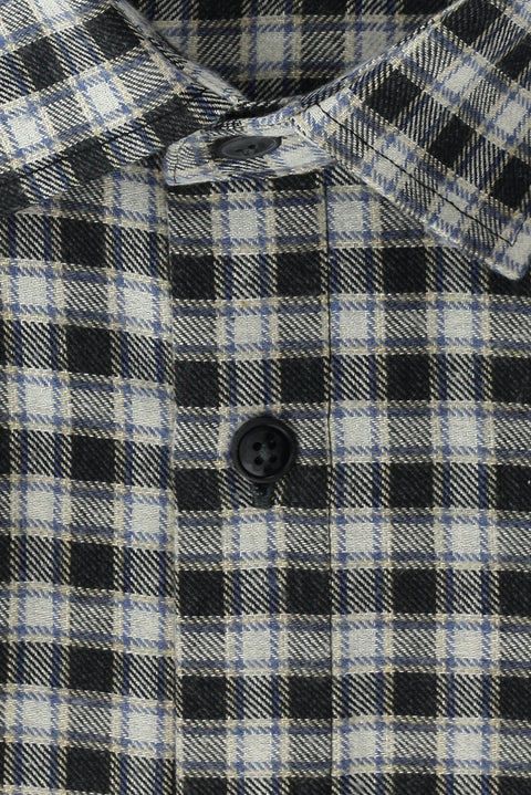 Açık Siyah Büyük Beden Uzun Kol Ekose Pamuklu Kolay Ütülenebilir Oduncu Gömlek