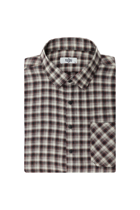 Açık Bordo Büyük Beden Uzun Kol Regular Fit Oduncu Ekose Pamuklu Kolay Ütülenebilir Cepli Gömlek