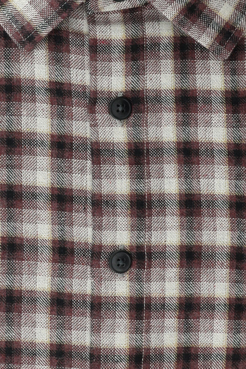 Açık Bordo Büyük Beden Uzun Kol Regular Fit Oduncu Ekose Pamuklu Kolay Ütülenebilir Cepli Gömlek