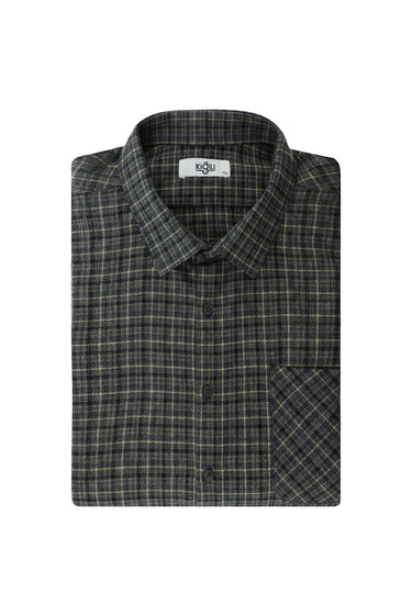  Açık Siyah Büyük Beden Uzun Kol Ekose Pamuklu Kolay Ütülenebilir Cepli Oduncu Gömlek