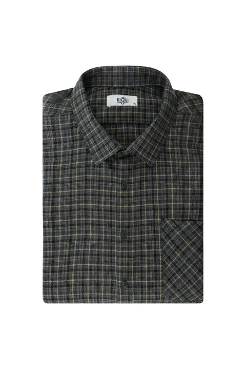 Açık Siyah Büyük Beden Uzun Kol Ekose Pamuklu Kolay Ütülenebilir Cepli Oduncu Gömlek