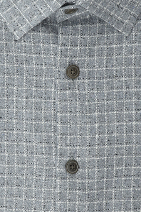 Açık Gri Büyük Beden Uzun Kol Ekose Pamuklu Kolay Ütülenebilir Cepli Oduncu Gömlek