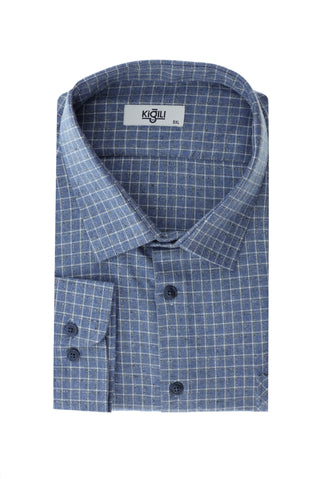  Gök Mavisi Büyük Beden Uzun Kol Ekose Pamuklu Kolay Ütülenebilir Oduncu Gömlek