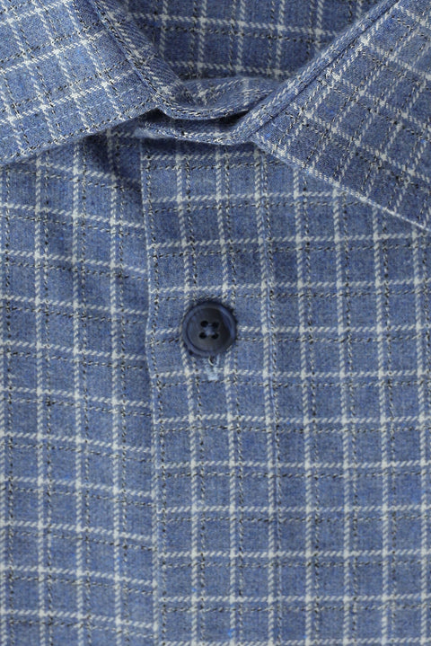 Gök Mavisi Büyük Beden Uzun Kol Ekose Pamuklu Kolay Ütülenebilir Cepli Oduncu Gömlek