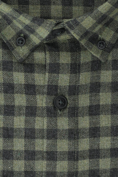 Açık Haki Büyük Beden Uzun Kol Ekose Pamuklu Kolay Ütülenebilir Düğmeli Yaka Oduncu Gömlek