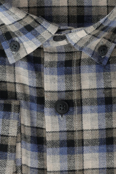 Açık Mavi Büyük Beden Uzun Kol Ekose Pamuklu Kolay Ütülenebilir Düğmeli Yaka Oduncu Gömlek