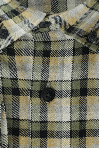  Açık Haki Büyük Beden Uzun Kol Ekose Pamuklu Kolay Ütülenebilir Düğmeli Yaka Oduncu Gömlek