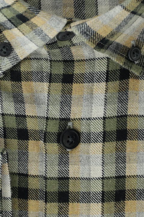 Açık Haki Büyük Beden Uzun Kol Ekose Pamuklu Kolay Ütülenebilir Düğmeli Yaka Oduncu Gömlek