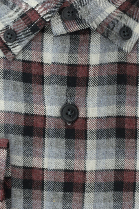 Açık Bordo Büyük Beden Uzun Kol Ekose Pamuklu Kolay Ütülenebilir Düğmeli Yaka Oduncu Gömlek