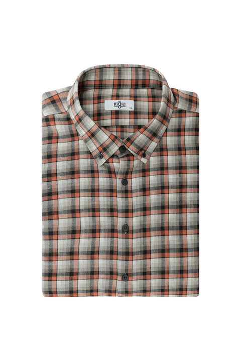 Açık Turuncu Büyük Beden Uzun Kol Ekose Pamuklu Kolay Ütülenebilir Düğmeli Yaka Oduncu Gömlek