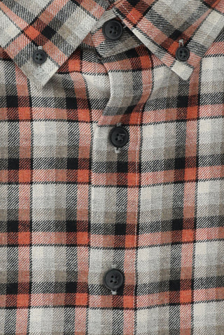  Açık Turuncu Büyük Beden Uzun Kol Ekose Pamuklu Kolay Ütülenebilir Düğmeli Yaka Oduncu Gömlek