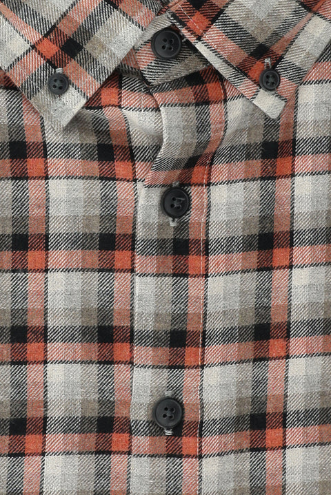 Açık Turuncu Büyük Beden Uzun Kol Ekose Pamuklu Kolay Ütülenebilir Düğmeli Yaka Oduncu Gömlek