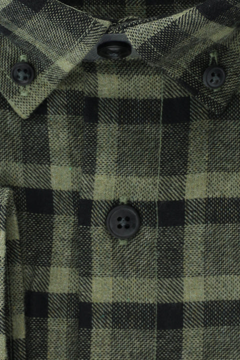 Açık Haki Büyük Beden Uzun Kol Ekose Pamuklu Kolay Ütülenebilir Düğmeli Yaka Oduncu Gömlek