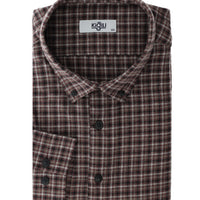 Açık Bordo Büyük Beden Uzun Kol Ekose Pamuklu Kolay Ütülenebilir Düğmeli Yaka Oduncu Gömlek