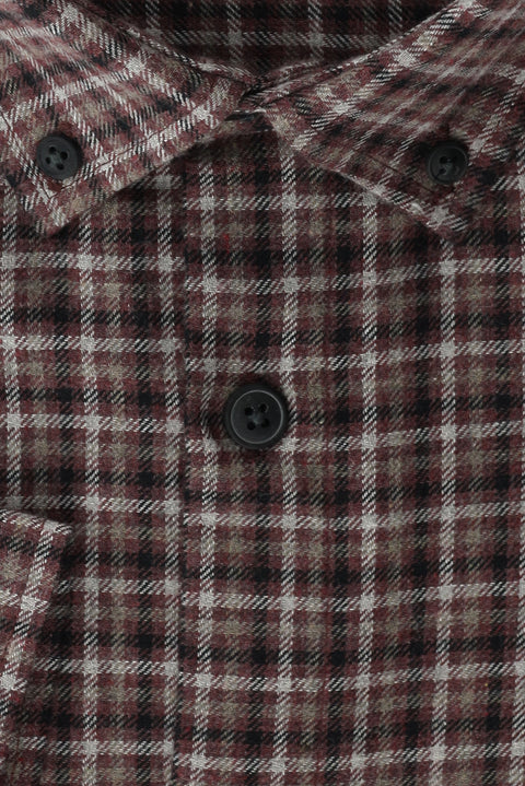 Açık Bordo Büyük Beden Uzun Kol Ekose Pamuklu Kolay Ütülenebilir Düğmeli Yaka Oduncu Gömlek