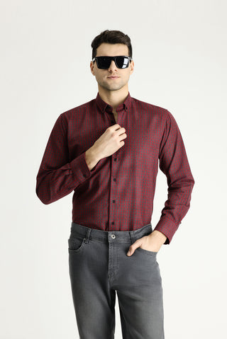  Açık Bordo Uzun Kol Regular Fit Oduncu Ekose Pamuklu Kolay Ütülenebilir Düğmeli Yaka Gömlek