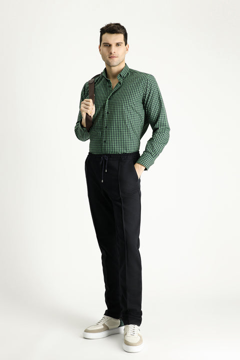 Koyu Yeşil Uzun Kol Regular Fit Oduncu Ekose Pamuklu Kolay Ütülenebilir Düğmeli Yaka Gömlek
