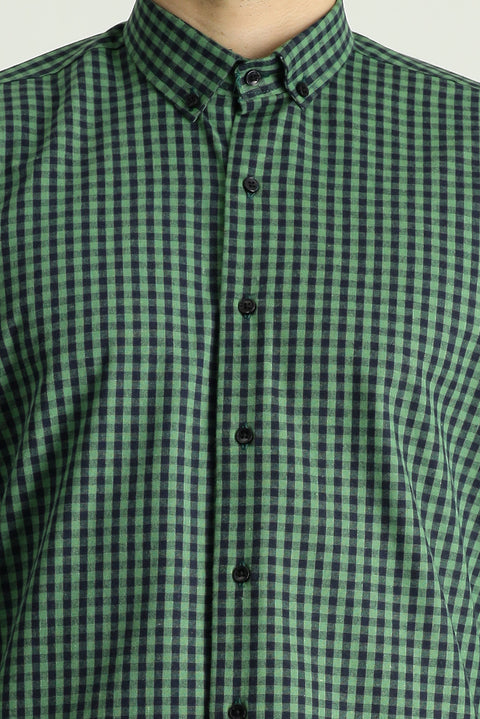 Koyu Yeşil Uzun Kol Regular Fit Oduncu Ekose Pamuklu Kolay Ütülenebilir Düğmeli Yaka Gömlek