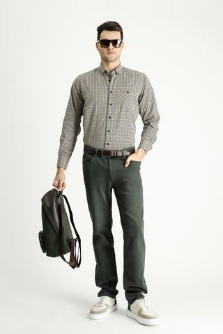  Orta Bej Uzun Kol Regular Fit Oduncu Ekose Pamuklu Kolay Ütülenebilir Gömlek