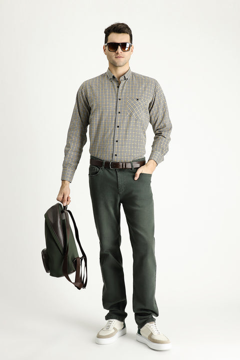 Orta Bej Uzun Kol Regular Fit Oduncu Ekose Pamuklu Kolay Ütülenebilir Gömlek