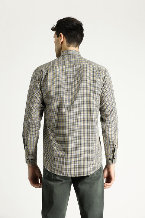 Orta Bej Uzun Kol Regular Fit Oduncu Ekose Pamuklu Kolay Ütülenebilir Gömlek