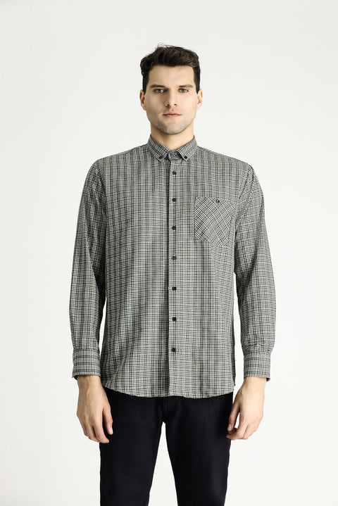 Dark Green Long Sleeve Regular Fit Lumberjack Plaid Cotton Easy-Iron Shirt