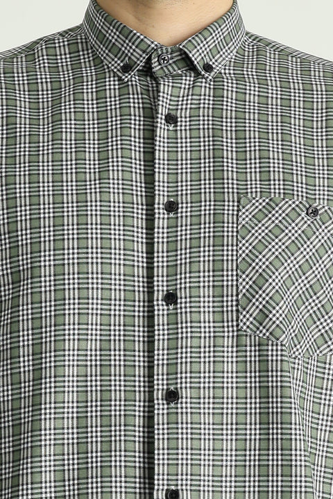 Dark Green Long Sleeve Regular Fit Lumberjack Plaid Cotton Easy-Iron Shirt