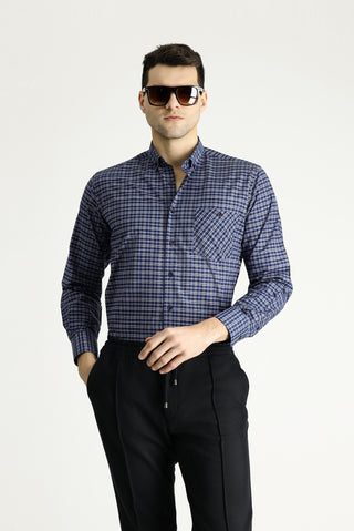  Orta Gri Uzun Kol Regular Fit Dü?meli Yaka Pamuklu Kolay Ütülenebilir Kareli Ekose Gömlek-Ki??l?