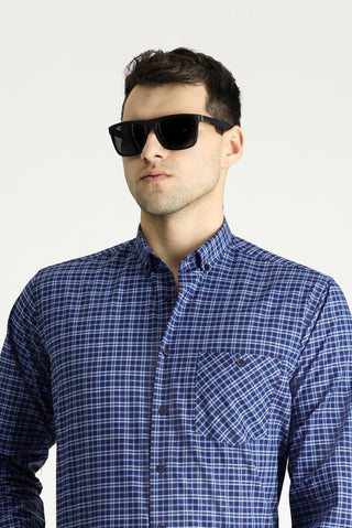  Mavi Uzun Kol Regular Fit Ekose Pamuklu Kolay Ütülenebilir Düğmeli Yaka Gömlek