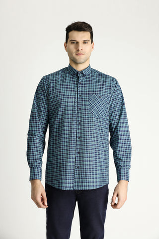  Petrol Yeşili Uzun Kol Regular Fit Ekose Pamuklu Kolay Ütülenebilir Düğmeli Yaka Gömlek