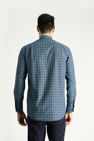  Petrol Yeşili Uzun Kol Regular Fit Düğmeli Yaka Pamuklu Kolay Ütülenebilir Kareli Ekose Gömlek