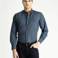 Koyu Yeşil Uzun Kol Regular Fit Ekose Pamuklu Kolay Ütülenebilir Düğmeli Yaka Gömlek