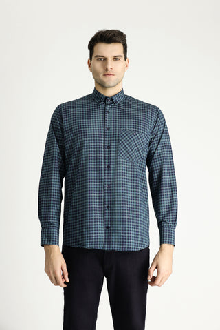  Koyu Yeşil Uzun Kol Regular Fit Ekose Pamuklu Kolay Ütülenebilir Düğmeli Yaka Gömlek