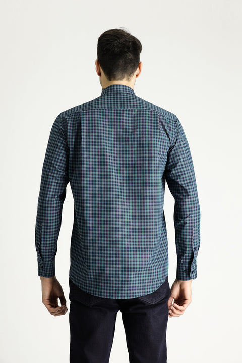 Koyu Yeşil Uzun Kol Regular Fit Düğmeli Yaka Pamuklu Kolay Ütülenebilir Kareli Ekose Gömlek