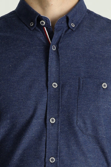 Orta Lacivert Uzun Kol Slim Fit Dar Kesim Oduncu Spor Pamuklu Düğmeli Yaka Gömlek