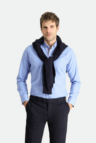  Havacı Mavi Uzun Kol Slim Fit Dar Kesim Oduncu Spor Pamuklu Düğmeli Yaka Gömlek