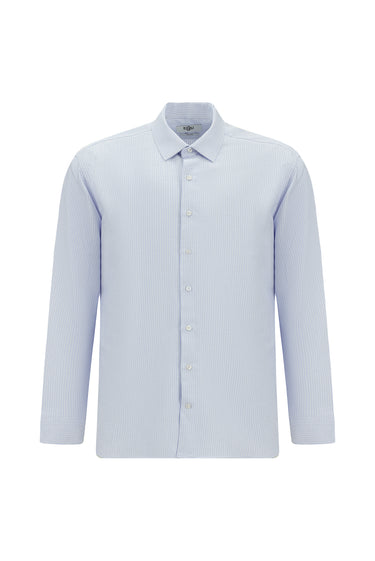  Açık Mavi Uzun Kol Slim Fit Dar Kesim Pamuk Klasik Desenli Gömlek