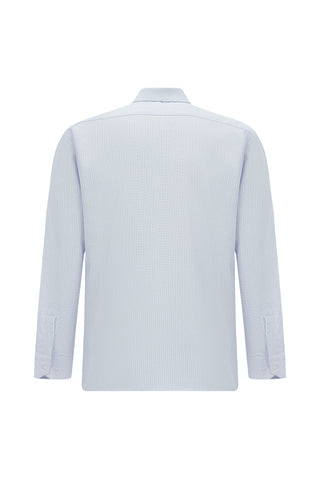  Açık Mavi Uzun Kol Slim Fit Dar Kesim Pamuk Klasik Desenli Gömlek