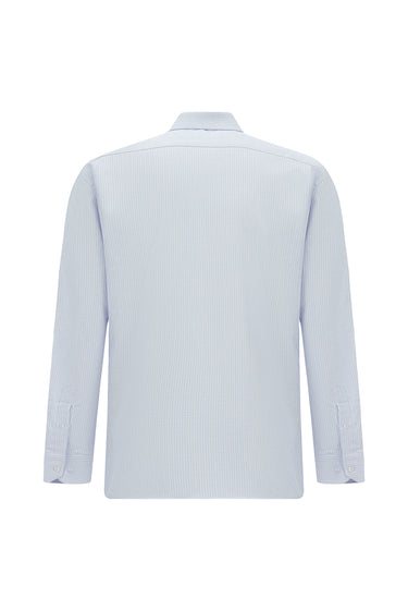  Açık Mavi Uzun Kol Slim Fit Dar Kesim Pamuk Klasik Desenli Gömlek