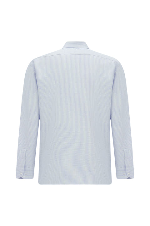 Açık Mavi Uzun Kol Slim Fit Dar Kesim Pamuk Klasik Desenli Gömlek