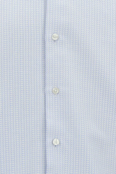 Açık Mavi Uzun Kol Slim Fit Dar Kesim Pamuk Klasik Desenli Gömlek