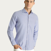 Koyu Mavi  Uzun Kol Slim Fit Dar Kesim Desenli Pamuk Gömlek