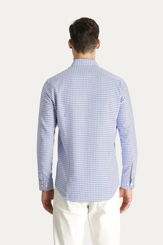  Koyu Mavi  Uzun Kol Slim Fit Dar Kesim Desenli Pamuk Gömlek