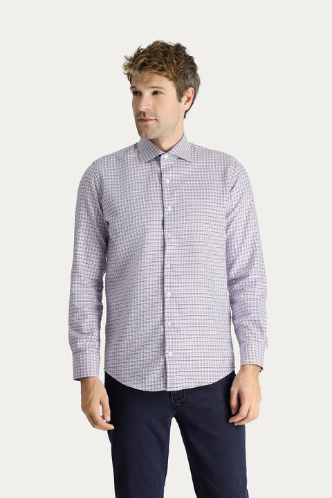 Koyu Bordo Uzun Kol Slim Fit Dar Kesim Desenli Pamuk Gömlek