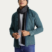 Koyu Yeşil Uzun Kol Slim Fit Dar Kesim Denim Görünümlü Spor Pamuk Gömlek