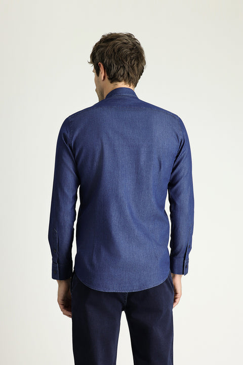İndigo Uzun Kol Slim Fit Dar Kesim Denim Pamuk Gömlek