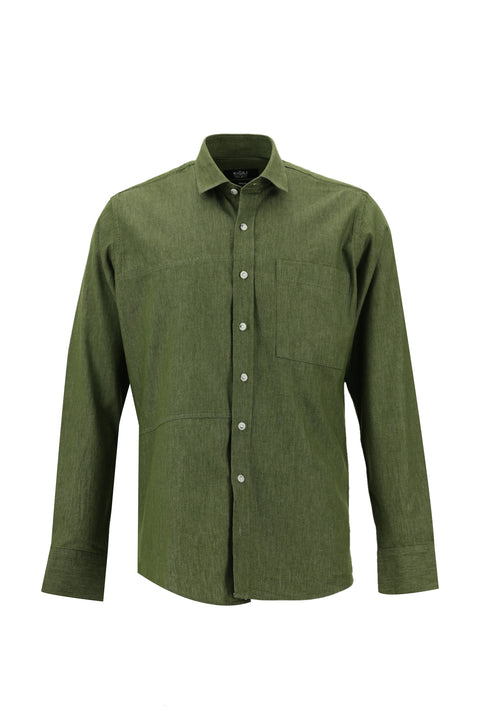 Açık Haki Uzun Kol Slim Fit Dar Kesim Denim Pamuk Gömlek